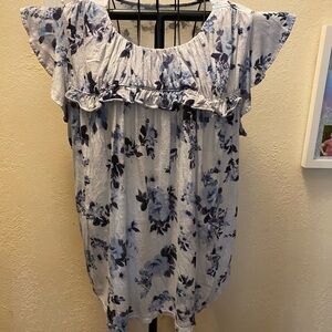 Maurices White and Blue Ruffled Flutter Sleeve Blouse